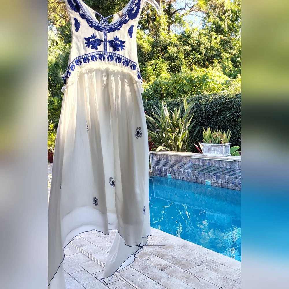 NEW Anthropologie X Raga Boho-chic Embroidered Flowy Goddess Dress Women's Sz Sm - Picture 6 of 10